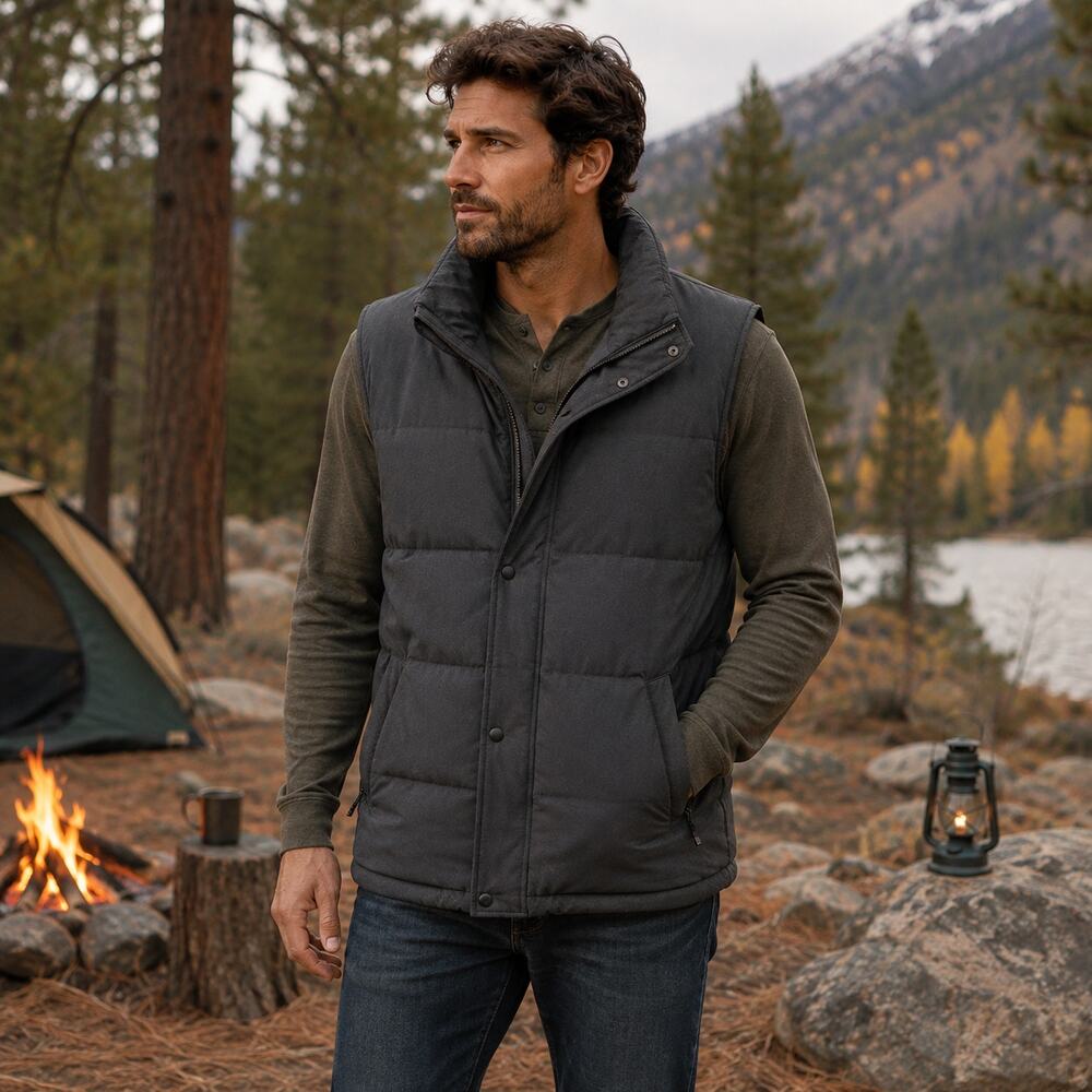 RedFox Men’s Gray Duck Down Puffer Vest Size XL Outdoor Hiking